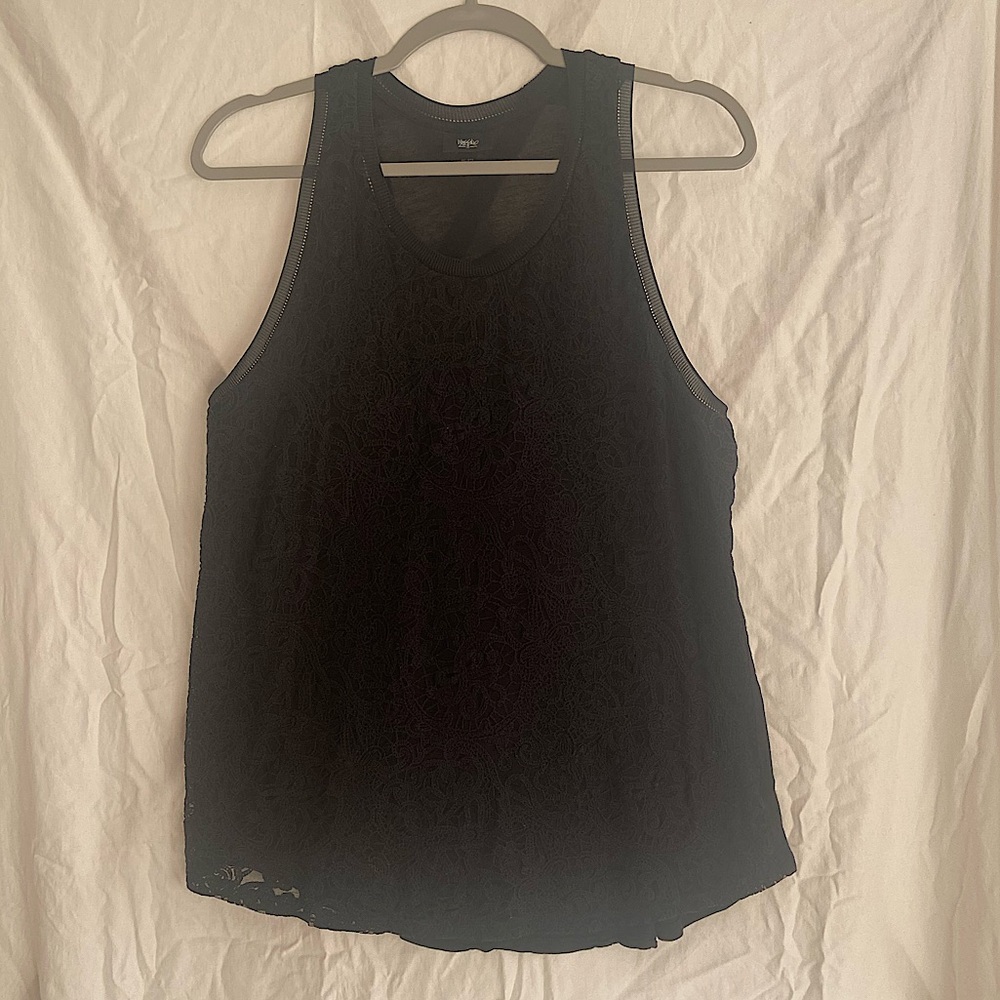 XXL Black Tank Top with Lace Design